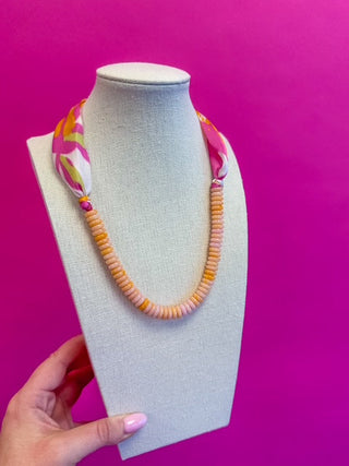 Scarf and Bead Necklace - Pink