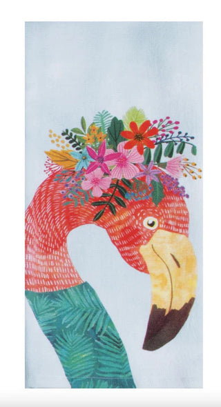Flowers Everywhere Flamingo  Dish Towel