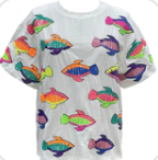 Queen Of Sparkles-White Neon Scattered Fish Tee