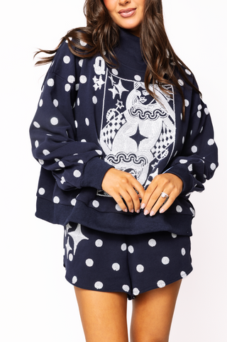 Queen of Sparkles Navy Polka Dot QOS Card Logo Sweatshirt