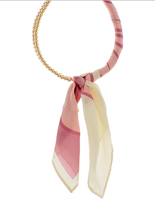 Scarf and Gold Bead Necklace - Pink