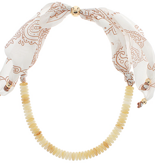 Scarf and Bead Necklace - Beige/Yellow