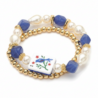 Mahjong Pearl Stackable Bracelet - Bird Bam