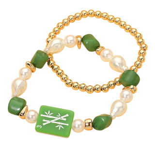 Mahjong Pearl Stackable Bracelet - 3 Bam