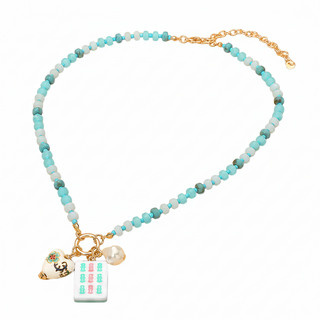 Mahjong Necklace - 9 Bam - Turquoise