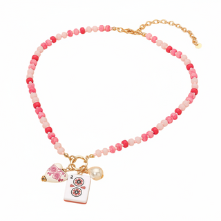Mahjong Necklace - 2 Dot - Pink