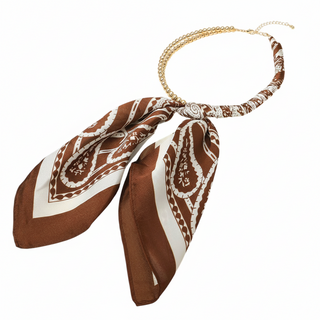 Scarf and Gold Bead Necklace - Brown