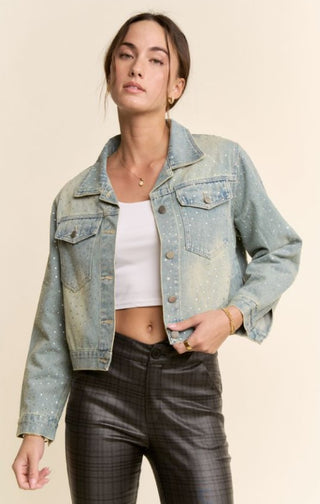 Shimmer Storm Cropped Jean Jacket