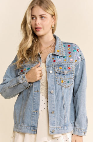 Rainbow Riot Studded Jean Jacket
