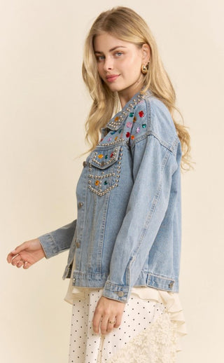Rainbow Riot Studded Jean Jacket