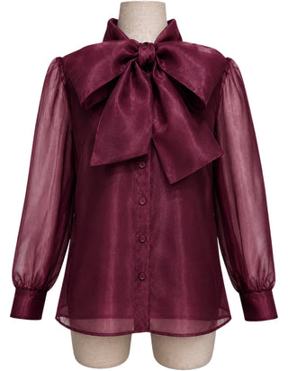 *Pre Order* Brianna Cannon Button Down Blouse with Bow - Burgundy