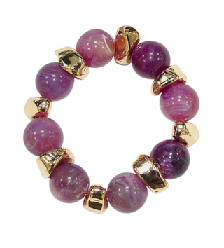 Purple Chunky Bead with Gold Bracelet - Purple