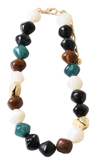 Stone Necklace - Mix Bead - Brown and Teal
