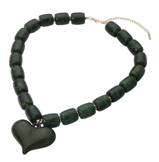 Solid Statement Heart Necklace - Green