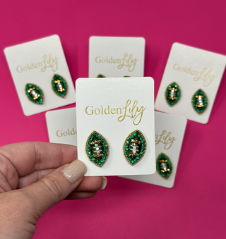 Game Day Football Stud Earrings - Thread - Green and Gold