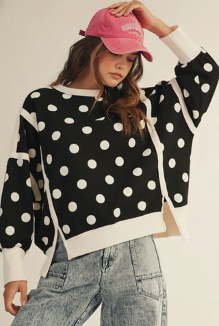 Polka Breeze Side Slit Sweatshirt - Black