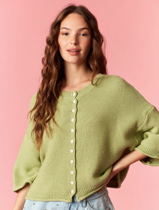 Sage Curly Hem Cardigan