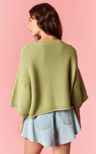 Sage Curly Hem Cardigan