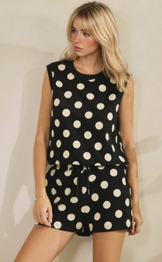 Cozy Chic Polka Dot Short Set - Black