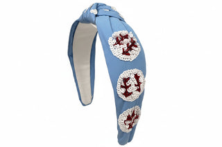 Baseball Knot Headband - Sequin Columbia Blue