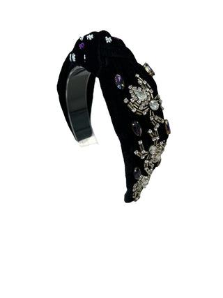 Headband Knot - Halloween Rhinestone Spider - Black Velvet
