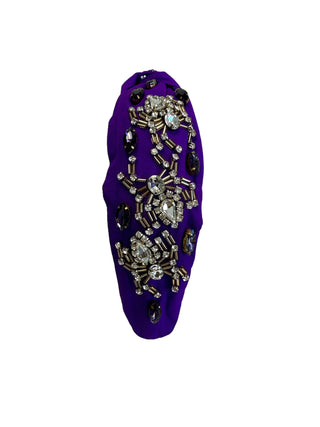 Headband Knot - Halloween Rhinestone Spider - Purple