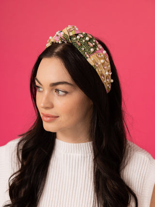 Spring Floral Print Headband - Pink Peacock