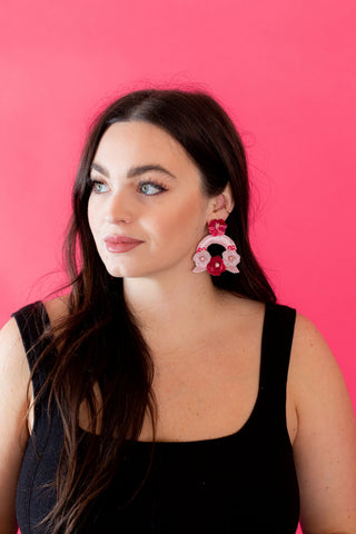 Spring Flower Statement Earrings - Pink