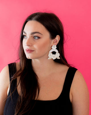 Spring Flower Statement Earrings - White