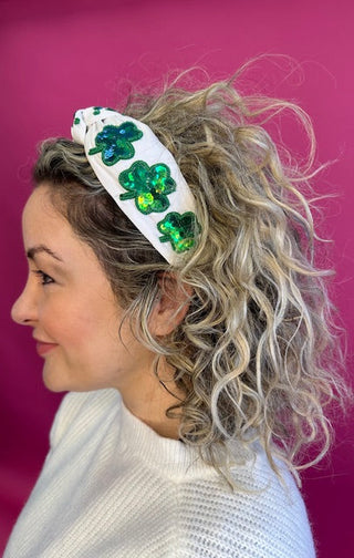 St. Patrick's Day Headband Knot - Sequin Clover