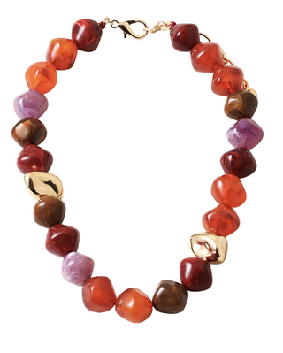 Stone Bead Necklace - Mix Bead - Orange and Red