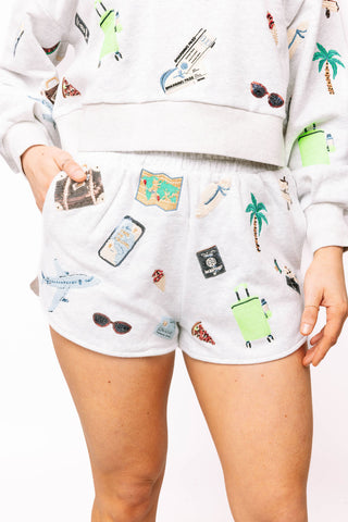 QOS Grey Multi Travel Icon Shorts