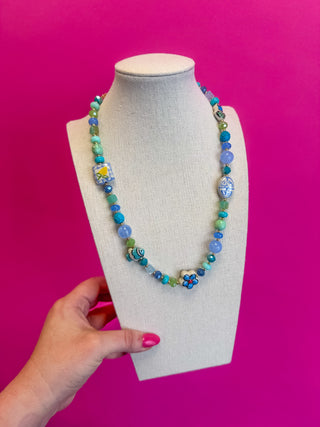 Summer Ceramic Necklace  - Blue