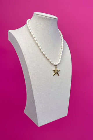 Summer Necklace - Star Fish Bead Necklace -White