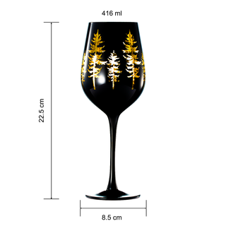 Crystal Winter Trees Black Gold Stemmed Wine Glasses Set Of 2 Glass Colored Vibrant Black Gold Etche