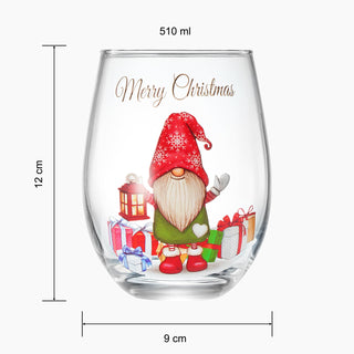 Stemless Christmas Gnome Wine Glass Single Red Green Cheer For Holiday Gift And Winter Season 17 Oz