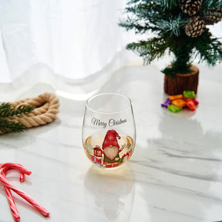 Stemless Christmas Gnome Wine Glass Single Red Green Cheer For Holiday Gift And Winter Season 17 Oz
