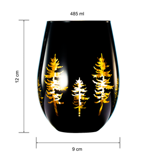 Crystal Holiday Winter Christmas Trees Black Gold Stemless Wine Glasses Set Of 2 Glass Colored Vibra