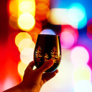 Crystal Holiday Winter Christmas Trees Black Gold Stemless Wine Glasses Set Of 2 Glass Colored Vibra