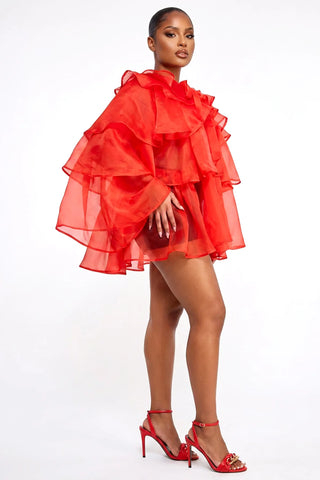 Dressed to Ruffle Sheer Top - Bright Red