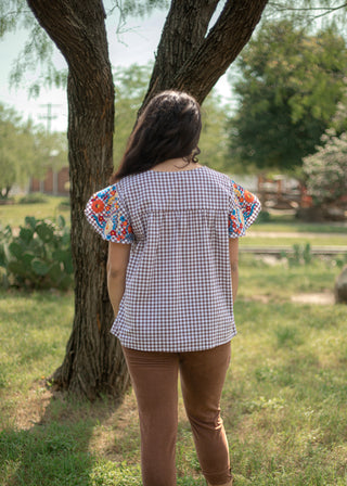 Embroidered Sleeve Top