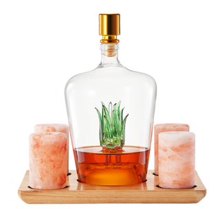 Tequila Decanter With Four Pink Himalayan Salt Shot Glasses Set Perfect For Tequila Agave Liquor Lov