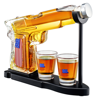 Gifts For Men Dad Father Whiskey Decanter Set 8 Oz With Two 2 Oz Glasses American Flag Pistol Gun An