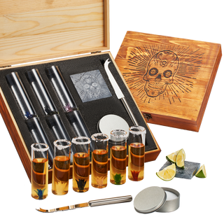 Tequila Shot Glass Salt Gift Set For Men Women Six Agave Shot Glasses Knife For Limes One Skull Coas