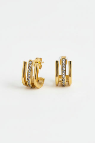 Waterproof Luxe Trio CZ Earrings - Gold