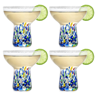 Mexican Hand Blown Glass Set Of 4 Margarita Confetti Bottom Rock Glasses 12 Oz By Me