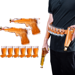 Pistol Whiskey Gun Decanter Pistol Shot Glasses Set Holster Attachment Pourers Stopper 2x 7 7OZ Deca