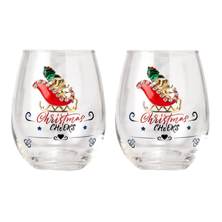 Crystal Christmas Santas Sleigh Wine Water Glasses Set Of 2 17 5OZ Xmas Diamond Merry Christmas Sant