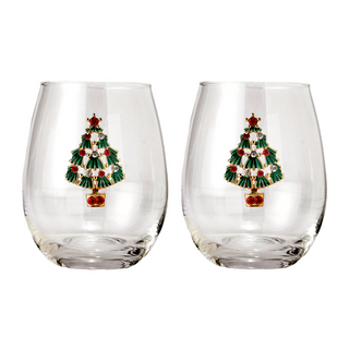 Stemless Christmas Tree Wine Glasses Set Of 2 Christmas Cheer For Holiday Gift And Winter Season 18