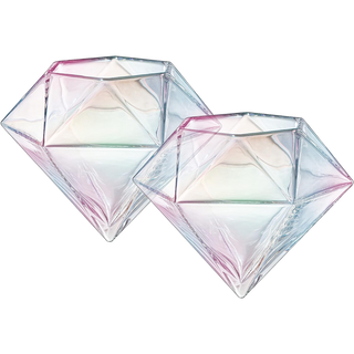Set Of 2 Iridescent Diamond Whiskey Wine Glasses 10OZ Wine Whiskey Water Diamond Shaped Diamonds Col